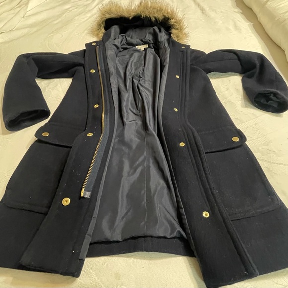 J Crew Mercantile Vail Parka Hooded Faux Fur Wool Coat Women's Size‎ 0 - Picture 10 of 16
